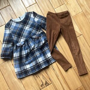 Mayoral - 116/6 - Wool Plaid Dress/Suede leggings Set